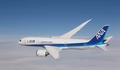 Boeing 787 Dreamliner in ANA livery, photographed from Clay Lacy's Astrovision Learjet.